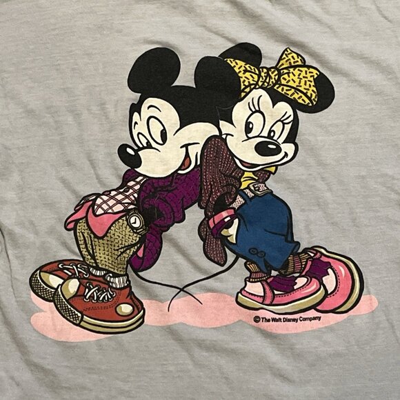 VTG Mickey & Minnie Graphic T Shirt Adult SMALL Gray Comic Relief Single Stitch - Picture 2 of 8